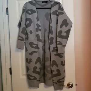 Gray leopard print cardigan